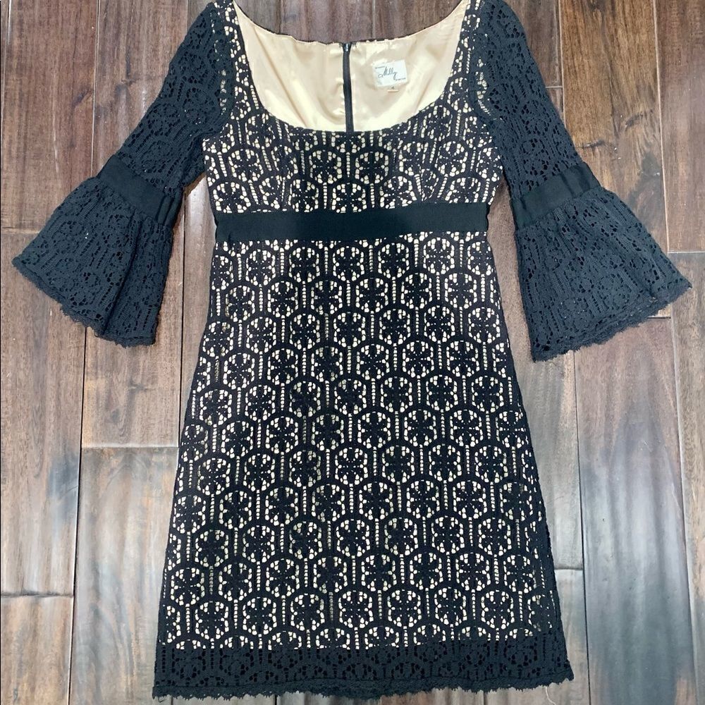 MILLY black & nude STUNNING LACE Empire waist DRESS size 4 EUC